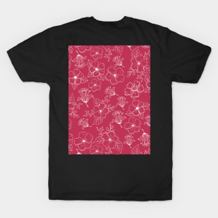 Viva Magenta White Cornflower and Flower Flow, Valentines Day pattern T-Shirt